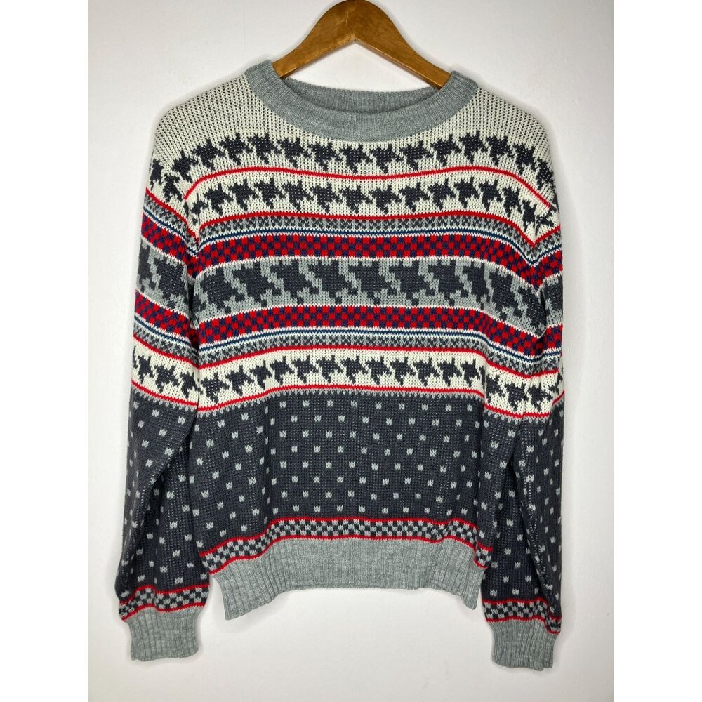Vintage Steep Slopes Nordic Ski Knit Sweater Mens Small Gray Grandpa